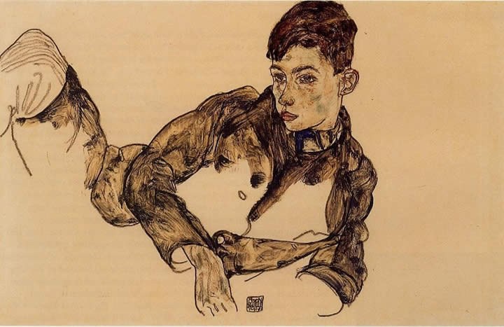Egon Schiele Reclining Boy Leaning on His Elbow